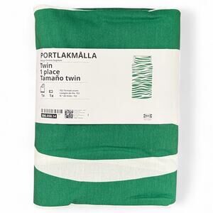 IKEA PORTLAKMALLA Green & White Twin Duvet Cover & Pillowcase